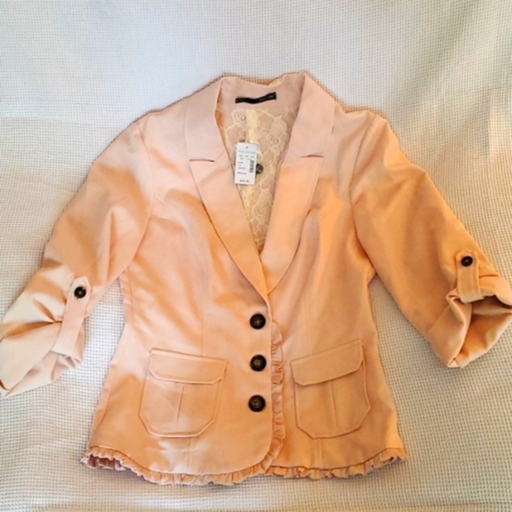NWT womens Maurices blush pink button up blazer with lace lining size Medium